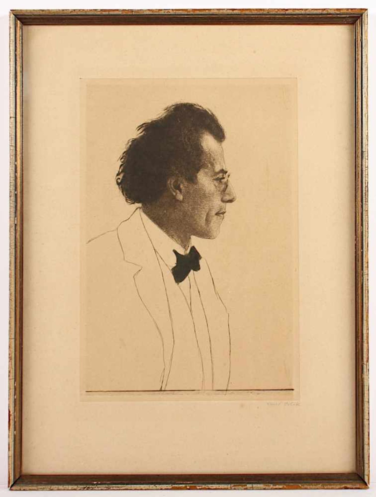 ORLIK, Emil, "Der Komponist Gustav Mahler", Original-Radierung, 29,5 x 20, handsigniert, min. - Bild 2 aus 2