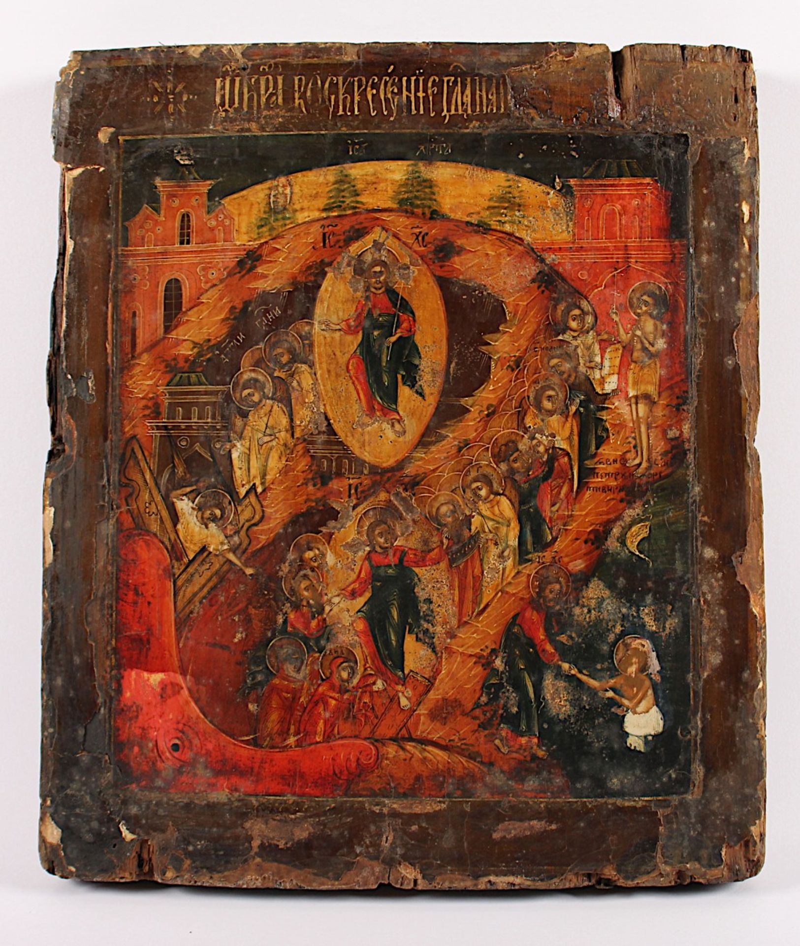 OSTERIKONE, "Anastasis und Hadesfahrt Christi", Tempera/Holz, 31 x 26, in vertieftem Mittelfeld,