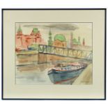 DIENER, Rolf (1906-1988), "An der Hamburger Speicherstadt", Aquarell/Papier, 37 x 46 (