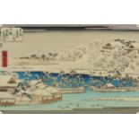 FARBHOLZSCHNITT, nach Hiroshige ANDO, Oban, unter Passepartout und Glas gerahmt, JAPAN