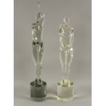 PAAR AKTFIGUREN, farbloses Glas, H 61 und 52, SEGUSO, MURANO