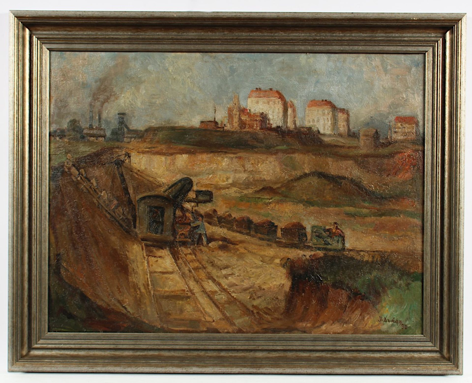 ARKAY, I. (Ungarischer Maler um 1930), "Abbau in einer Kiesgrube", Öl/Lwd., 60 x 80, unten rechts