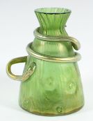 VASE, "Creta rusticana", Glas, beschliffen, H 13, grün, minst. rest., LOETZ, um 1900