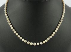 PERLENKETTE, Perlen von ca. 4,0 mm - 7,0 mm Durchmesser, Schließe 750/ooo Weißgold, besetzt mit