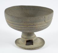 FUSS-SCHALE, Keramik, H 7, alter Klebezettel, KOREA, Silla-Periode