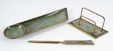 SCHREIBTISCH-SET, 3tlg., Bronze, patiniert, L bis 30, DEUTSCH, 1950er Jahre