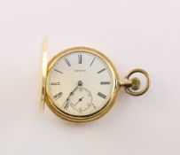 HERRENTASCHENUHR, 750/ooo Gelbgold, Savonette, drei Deckel Gold, Marke: ZENITH, weißes Emaille-