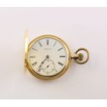 HERRENTASCHENUHR, 750/ooo Gelbgold, Savonette, drei Deckel Gold, Marke: ZENITH, weißes Emaille-