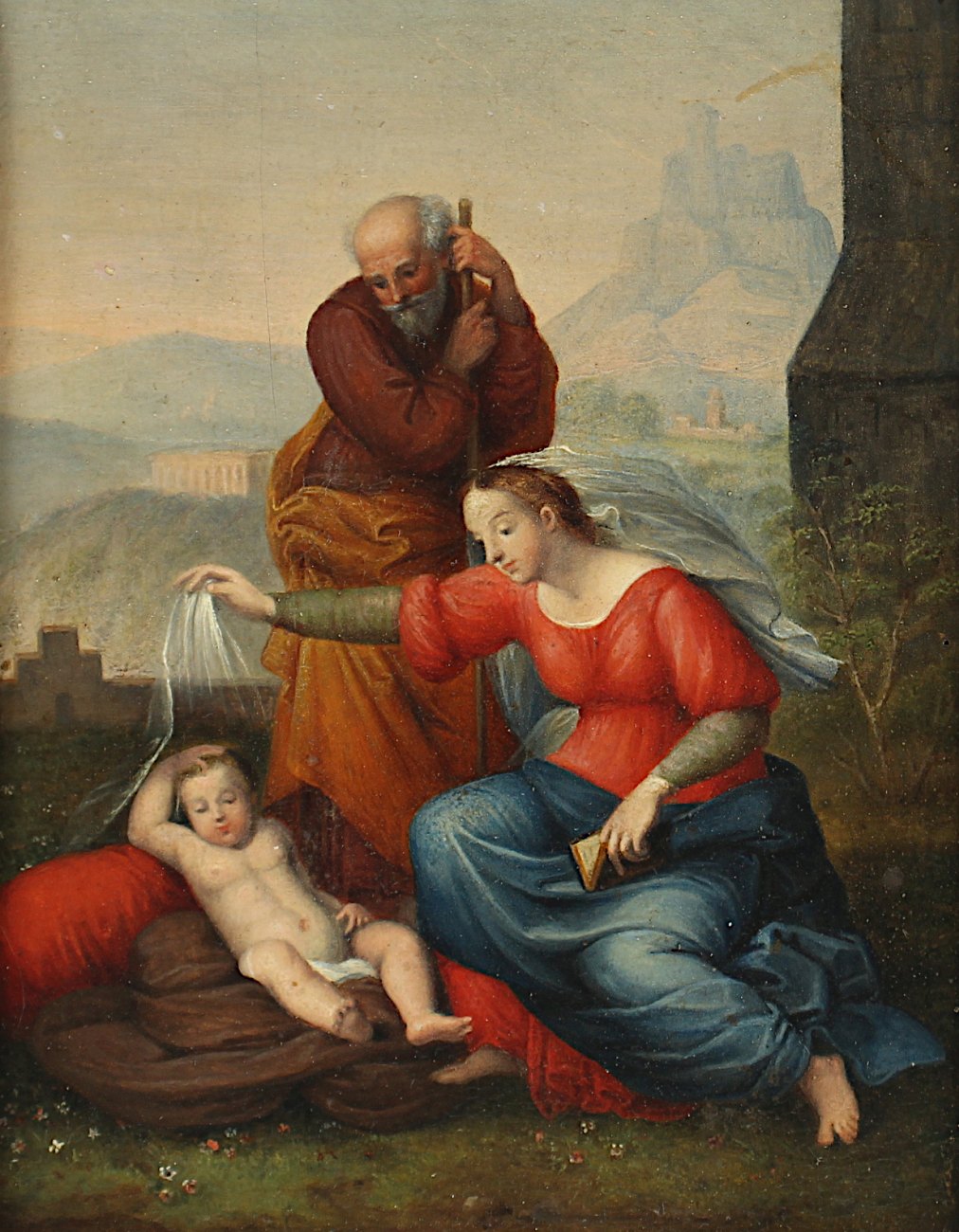 RAFFAEL, Nachfolge 19.Jh., "Heilige Familie", Öl/Holz, 19,5 x 14, mit kunstvoll verziertem Rahmen - Image 2 of 3