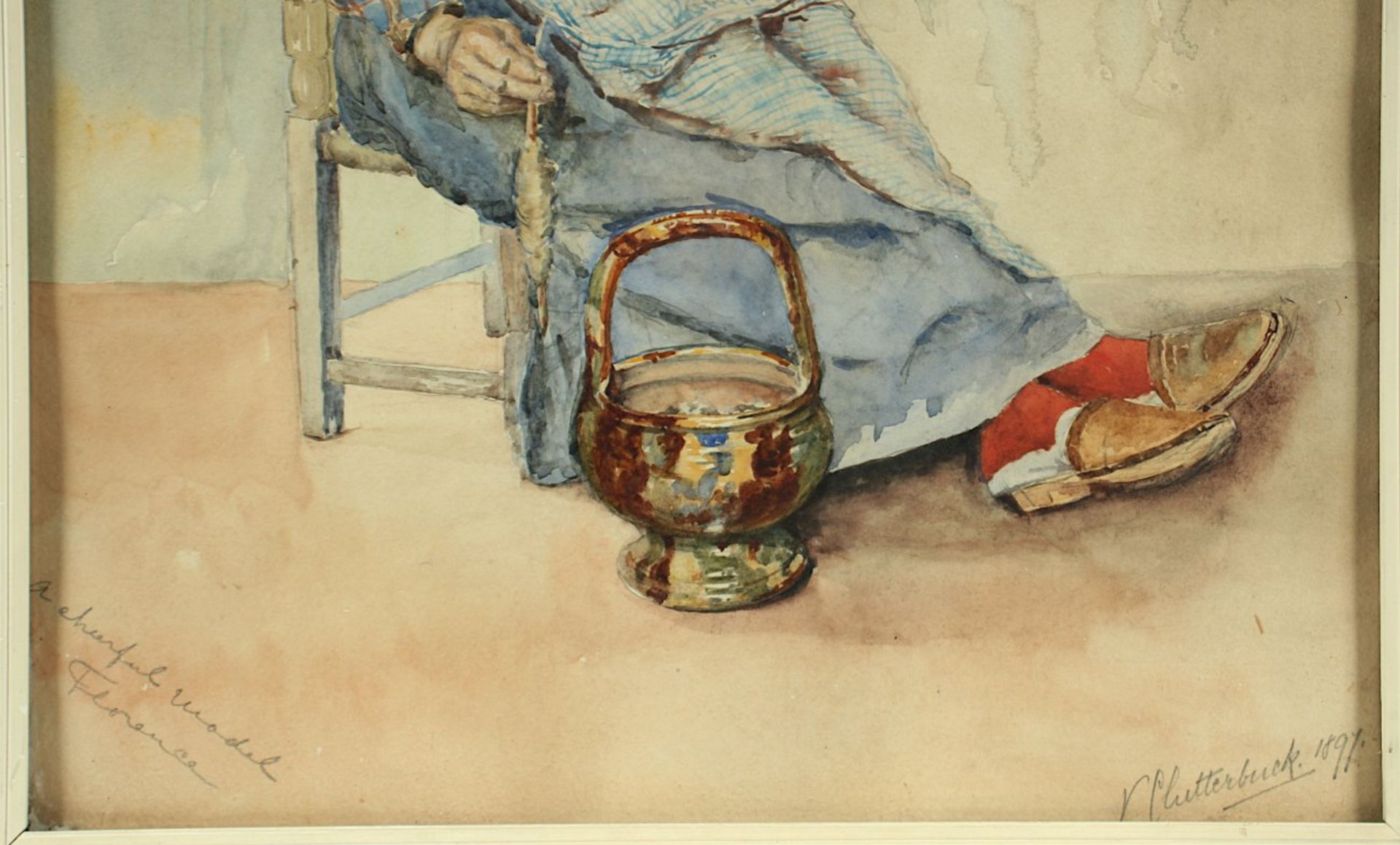 CLUTTERBUCK, Violet (1869-1960), "Alte Frau mit Spindel", Aquarell/Papier, 53 x 38,5, unten rechts - Bild 2 aus 2