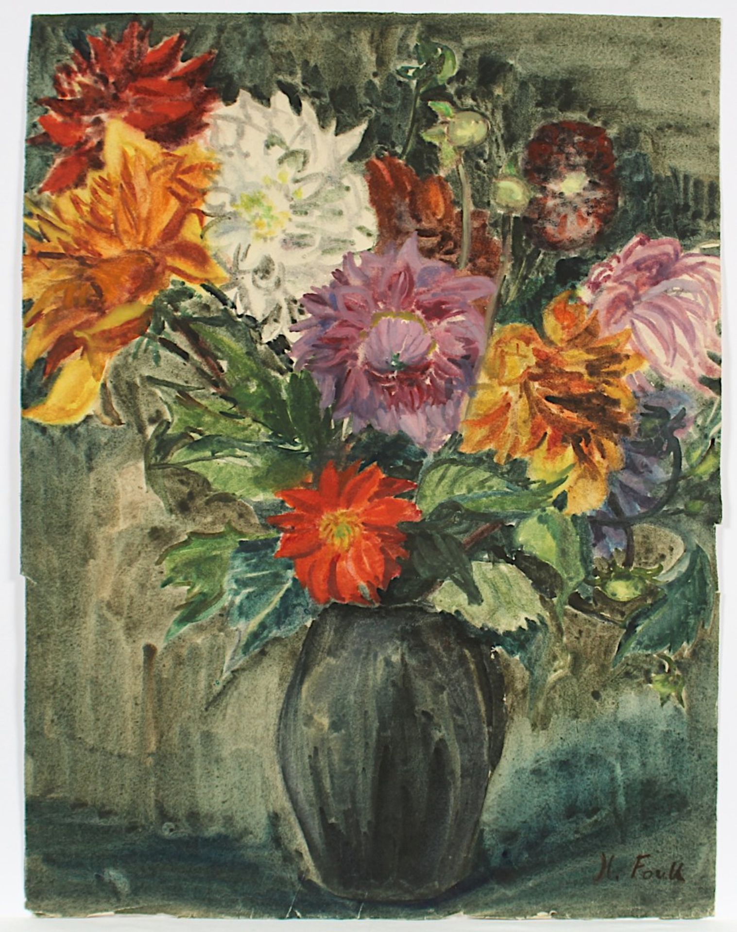 FONK, Hanna (1905-1969), "Blumenstilleben", Aquarell/Papier, 62,5 x 48, besch., unten rechts - Bild 2 aus 2