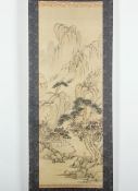 HÄNGEROLLE, Tusche und Farben auf Seide, Berglandschaft, 115 x 42, montiert, Siegel, CHINA, 19.Jh.