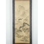 HÄNGEROLLE, Tusche und Farben auf Seide, Berglandschaft, 115 x 42, montiert, Siegel, CHINA, 19.Jh.