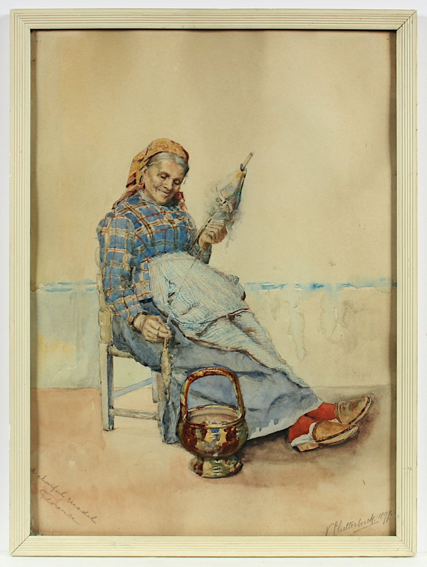 CLUTTERBUCK, Violet (1869-1960), "Alte Frau mit Spindel", Aquarell/Papier, 53 x 38,5, unten rechts