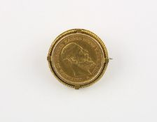 BROSCHE, 585/ooo Gelbgold, Reichsgold-Münze Preussen, Friedrich III., 20 Mark von 1888, Dm 2,7, 12,