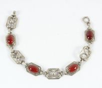 ARMBAND, 835/ooo Silber, Karneolcabochons, L 21, 14,4g, um 1930/40