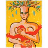 BACH, Elvira, "Frau mit Kind", Farbserigrafie, 76 x 57, bez. AP, handsigniert, Edition Domberger,