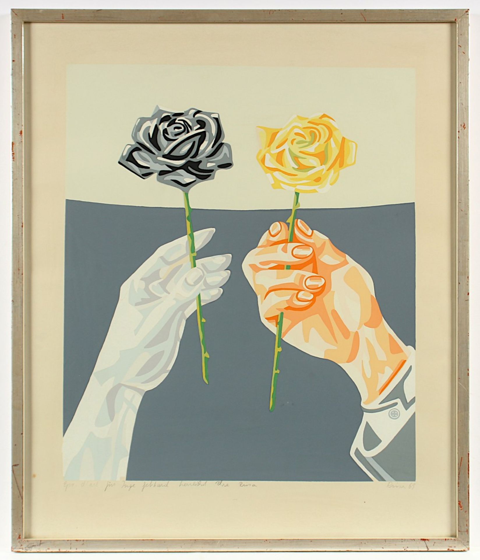 RISSA, "Hände mit Rosen", Farbserigrafie, 55 x 47, bez. Epr. d'art., Widmung, handsigniert und