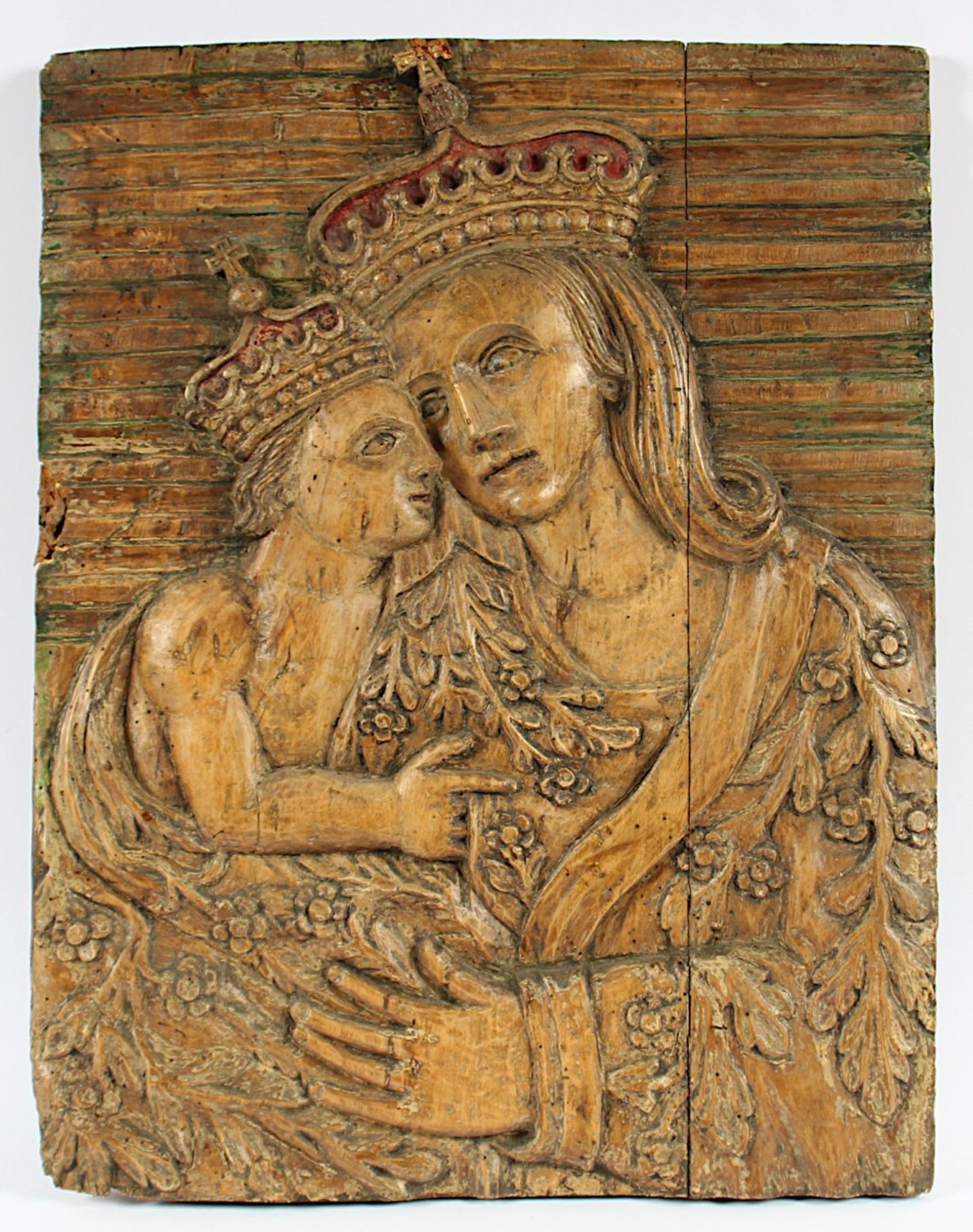 MADONNA MIT KIND, Holz-Relief, geschnitzt, farbig gehöht, 50 x 38, SPANIEN, 18./19.Jh.