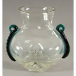 VASE, farbloses bzw. grün getöntes Glas, H 20, wohl MURANO