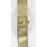 ARMBANDUHR, 585/ooo Gelbgold, Marke: PREDIAL, quadratisches Gehäuse, 14,0 x 14,0 mm, Band besch.,