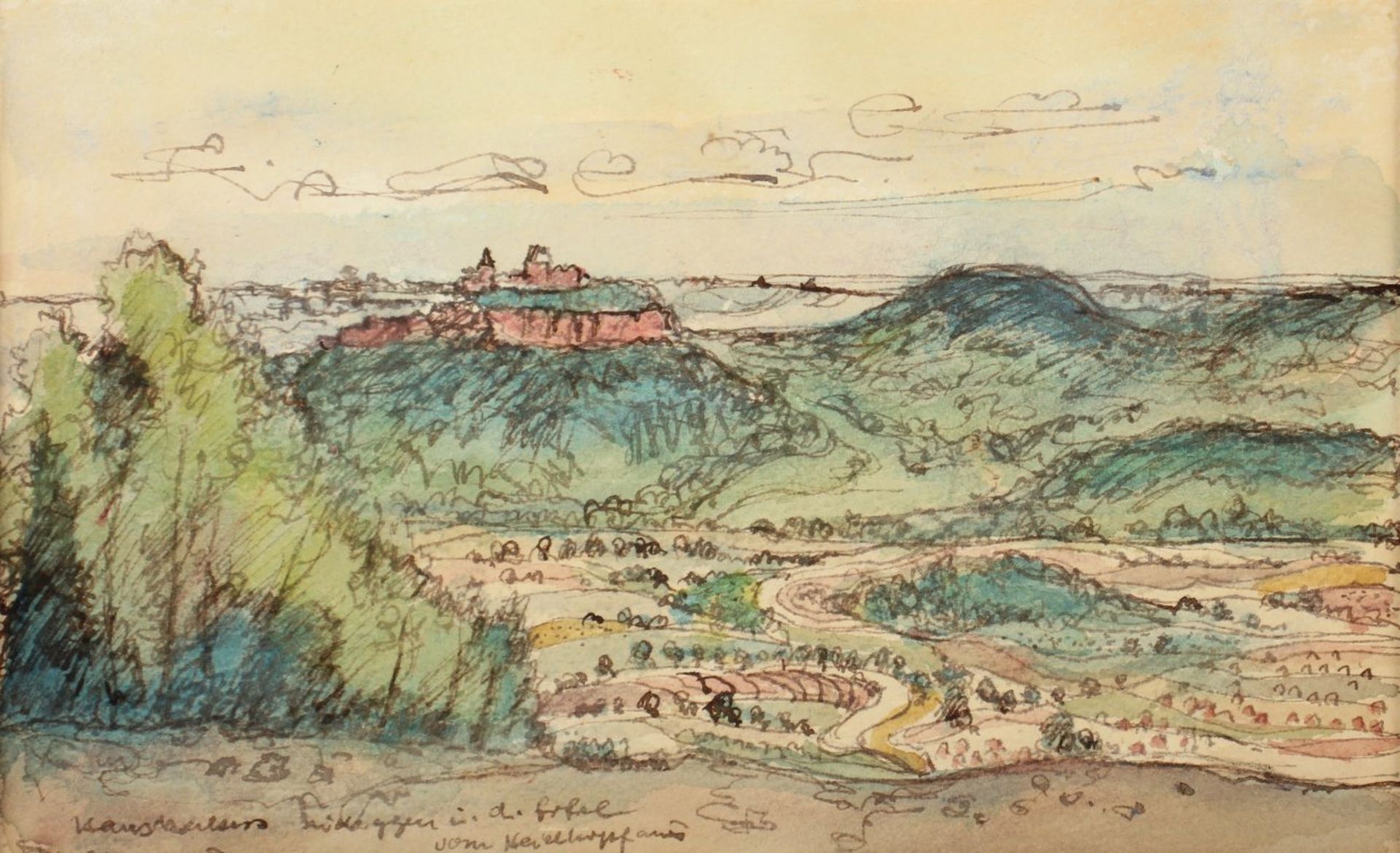 BECKERS, Hans (1898-1951), "Blick auf Nideggen in der Eifel", Aquarell/Tusche/Papier, unten links