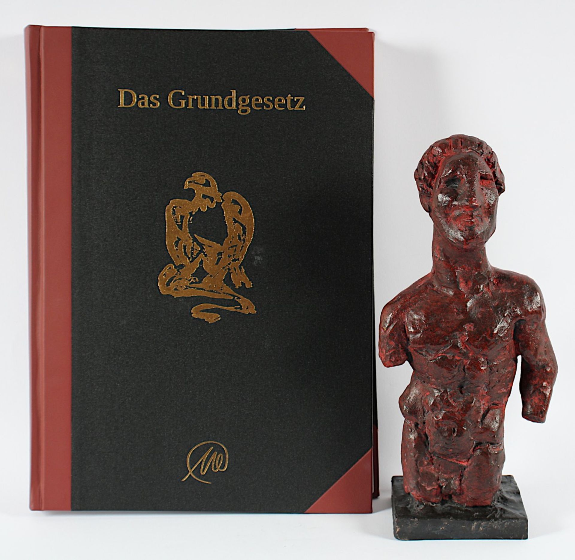 LÜPERTZ, Markus, "Grundgesetz", Bronze, mit leuchtend roter Farbe bemalt/patiniert, verso am