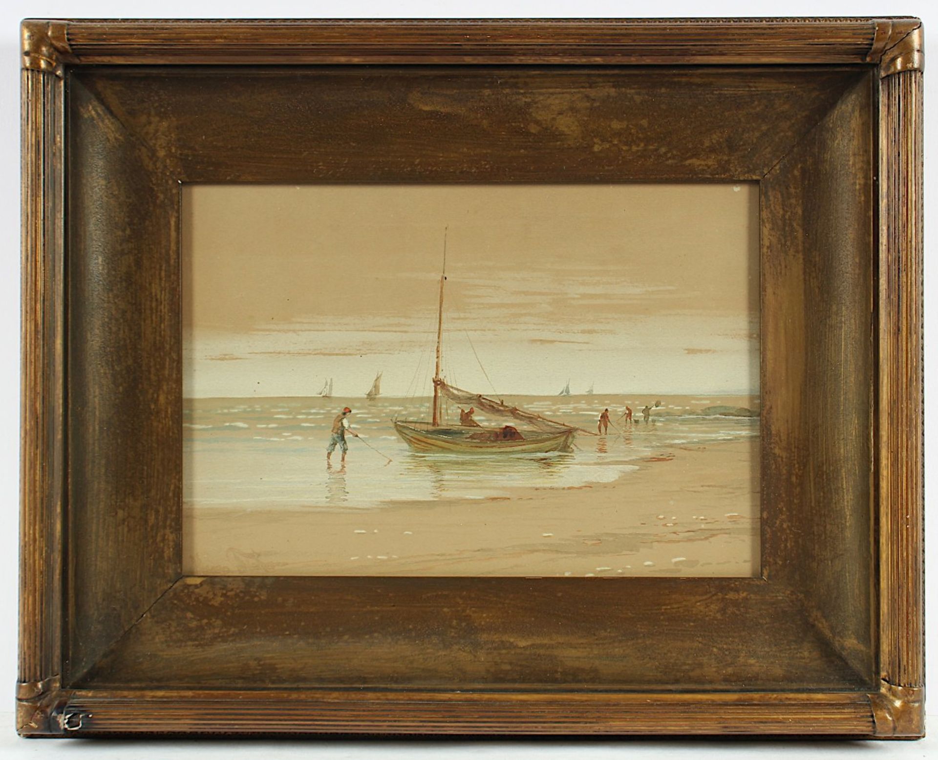FISHER, Hugo Anton (1854-1916), "Fischer am Strand", Aquarell/Papier, 20 x 29, unten links signiert, - Bild 2 aus 3