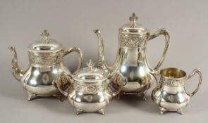 JUGENDSTIL-KAFFEESERVICE, 4tlg., Metall, versilbert (ber.), H bis 25, Floraldekor, Straußenmarke,