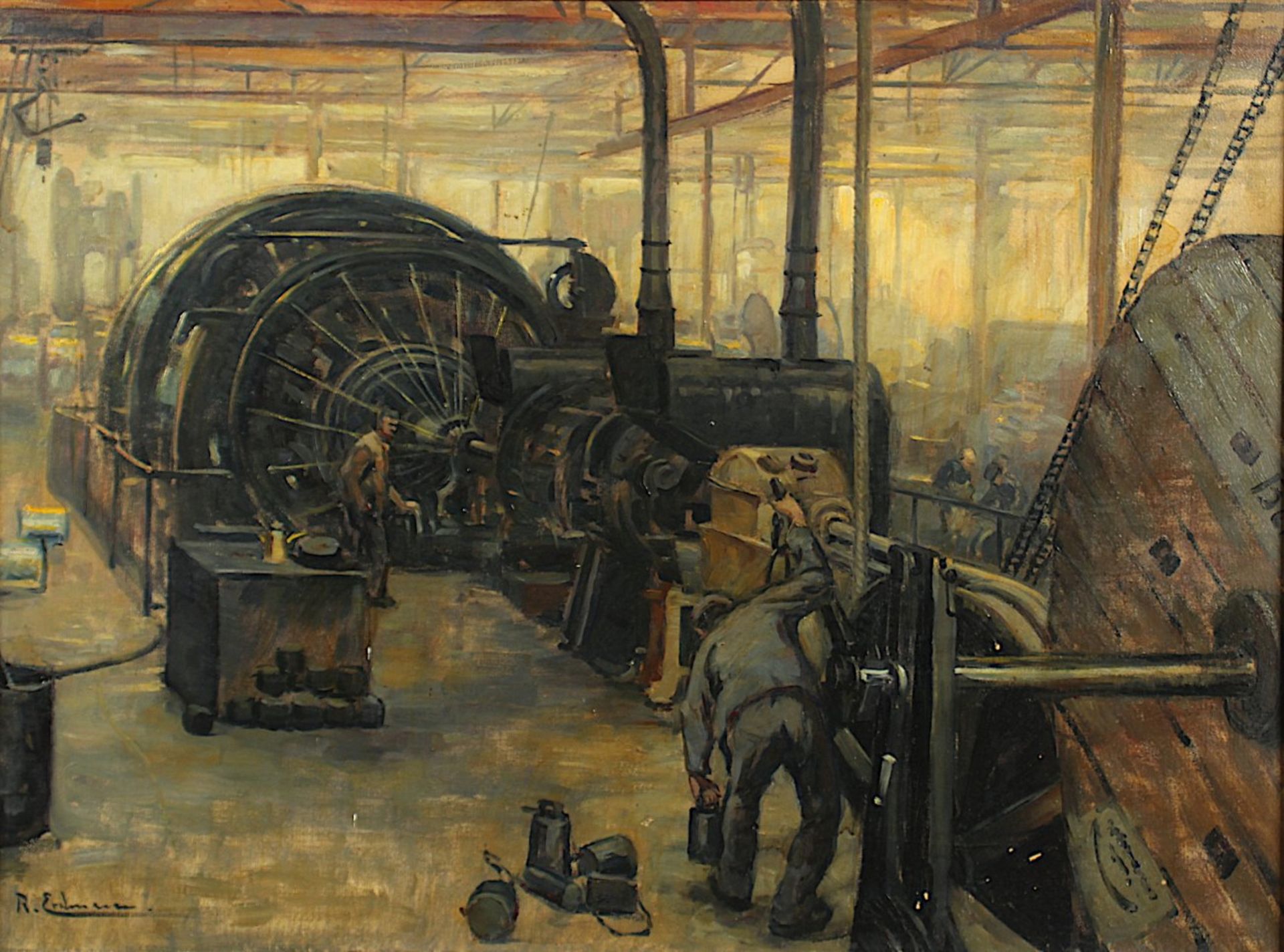 ERDMANN, Robert (*1872), "Kabelfabrik", Öl/Lwd., 56 x 75, besch., unten rechts signiert, R. - Bild 2 aus 3