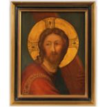 SAKRALMALER E.19.JH., "Christus mit Kreuz und Nimbus", Öl/Holz, 35 x 28, R.