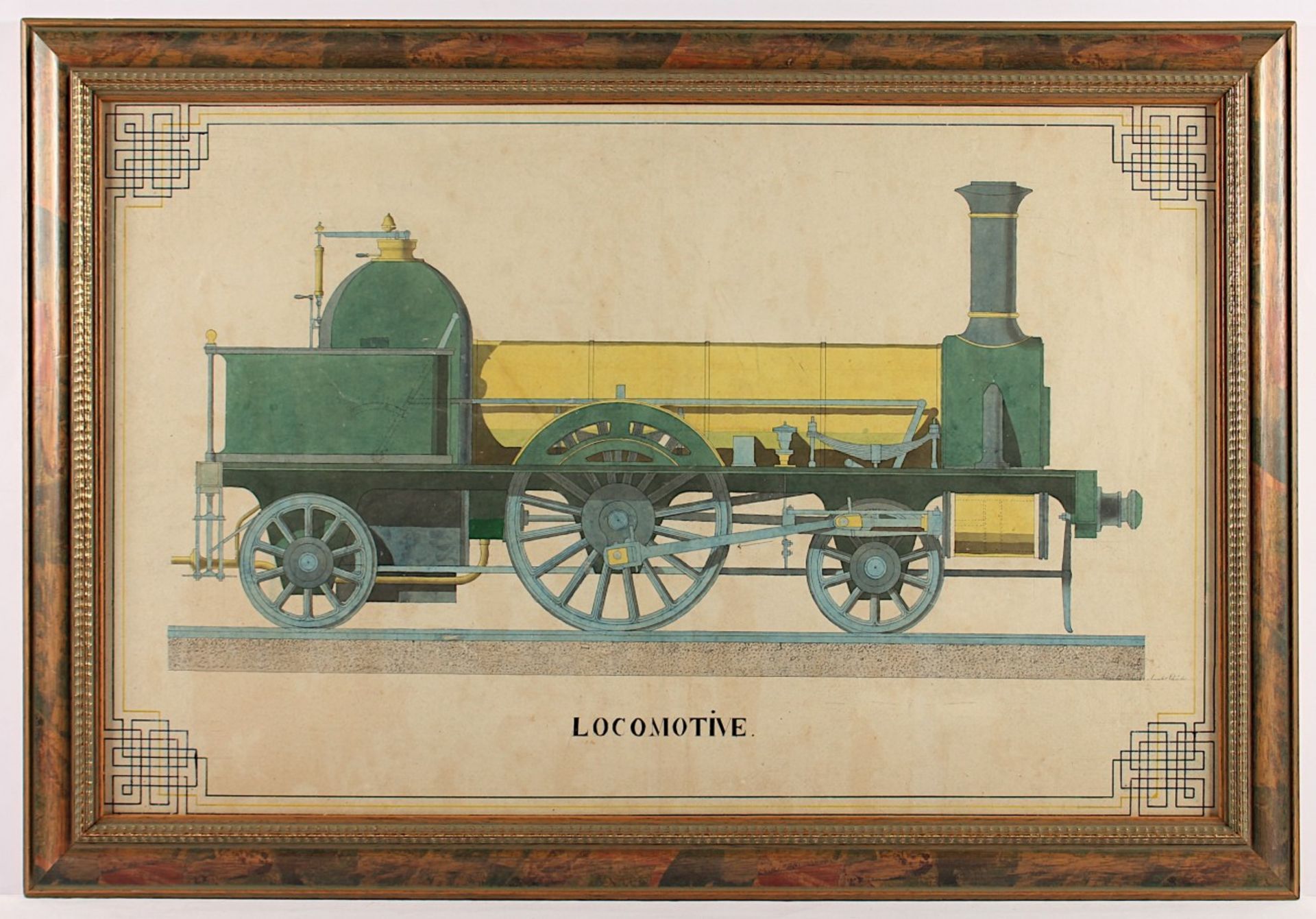 ANCELOT, Charles (Zeichner des 19.Jh.), "Dampflokomotive", Tusche/Aquarell/Papier, 50 x 79, unten