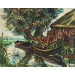 FONK, Hanna (1905-1969), "Boote in Giethoorn", Aquarell/Papier, 53 x 66, besch., unten rechts