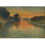 DELATRE, Eugène (1864-1938), "Abendstimmung an der Oise bei Auvers", Bleistift/Aquarell/Papier, 21,5