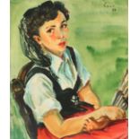FONK, Hanna (1905-1969), "Portrait einer jungen Frau", Aquarell/Papier, 59,5 x 49,5, rest., oben