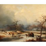 SCHEUREN, Caspar Johann Nepomuk (1810-1887), "Winterlandschaft mit Figurenstaffage", Öl/Lwd., 63 x