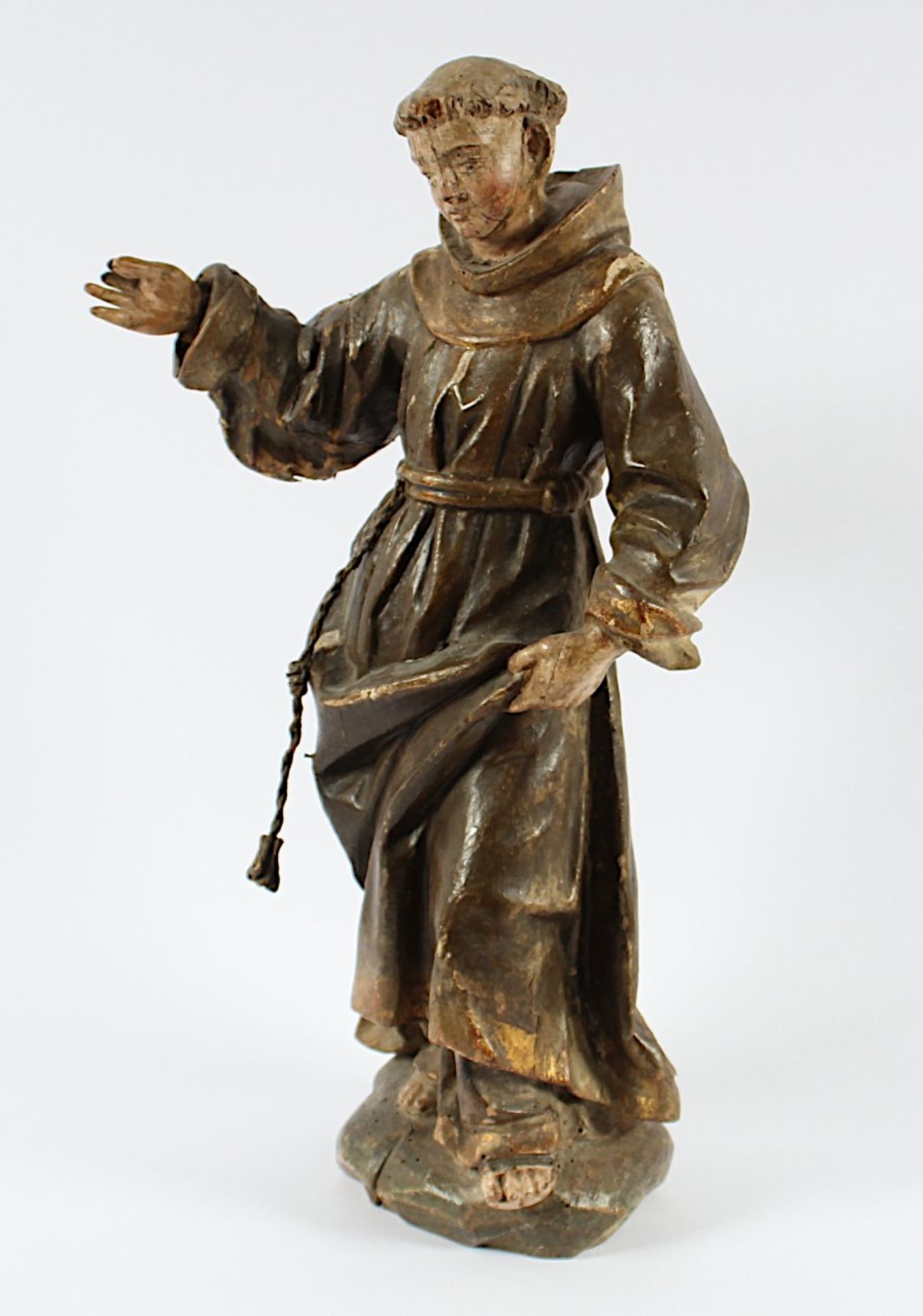 HEILIGER FRANZISKUS, Holzfigur, geschnitzt, farbig gefasst, H 46, besch., DEUTSCH, A.19.Jh. - Bild 2 aus 4