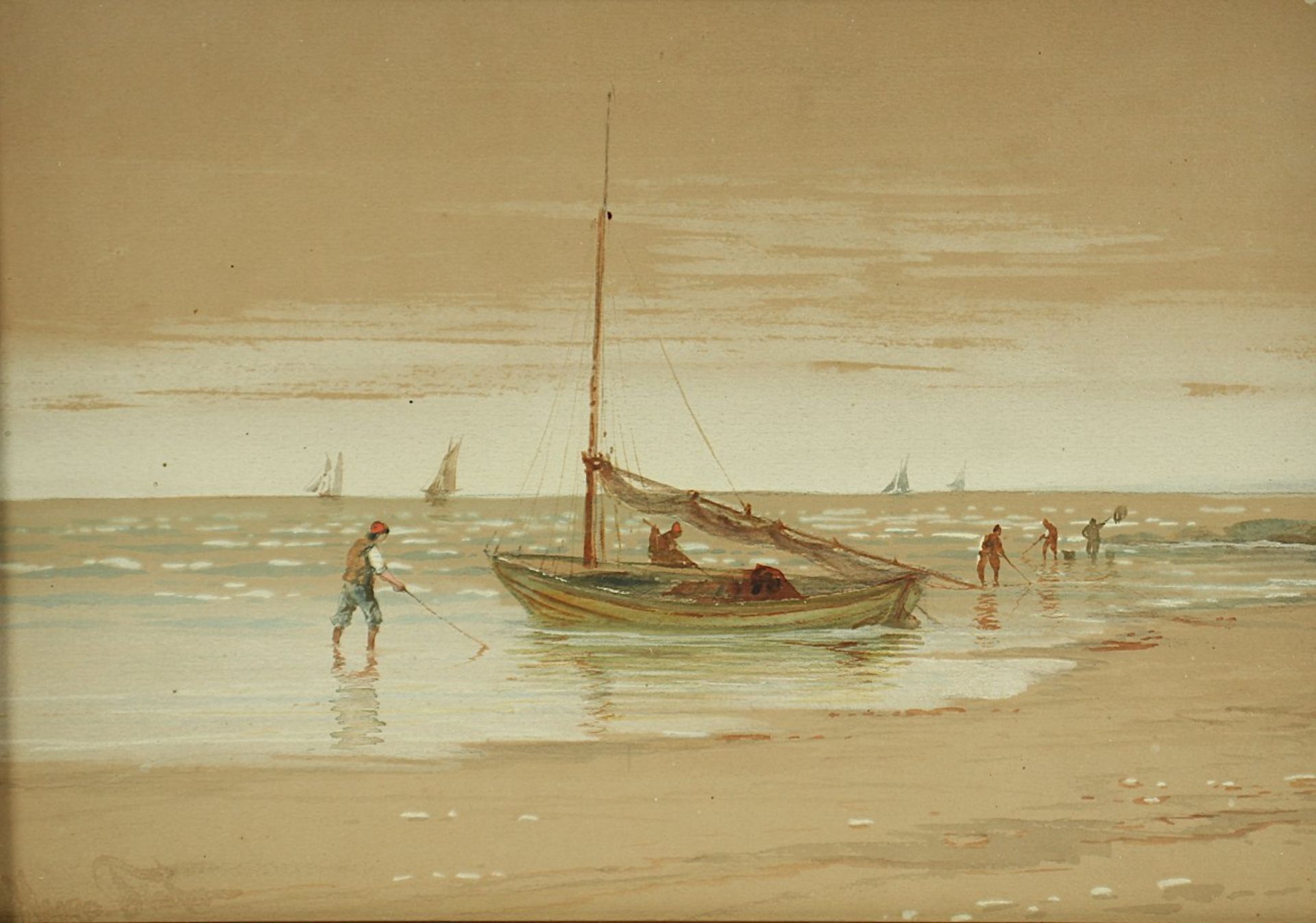 FISHER, Hugo Anton (1854-1916), "Fischer am Strand", Aquarell/Papier, 20 x 29, unten links signiert,