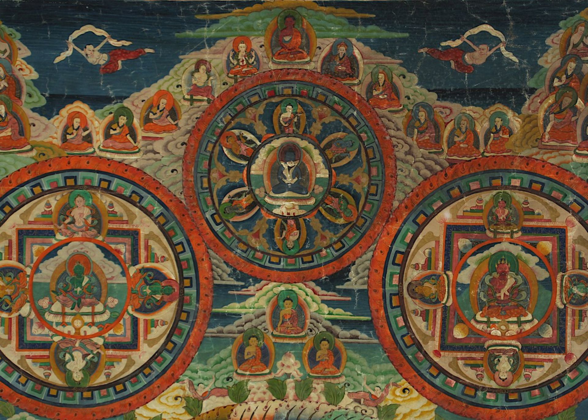 GROSSER THANGKA HEVAJRA MANDALA, Gouache und Gold auf Stoff, 127 x 95, unter Glas gerahmt, TIBET, - Image 4 of 4