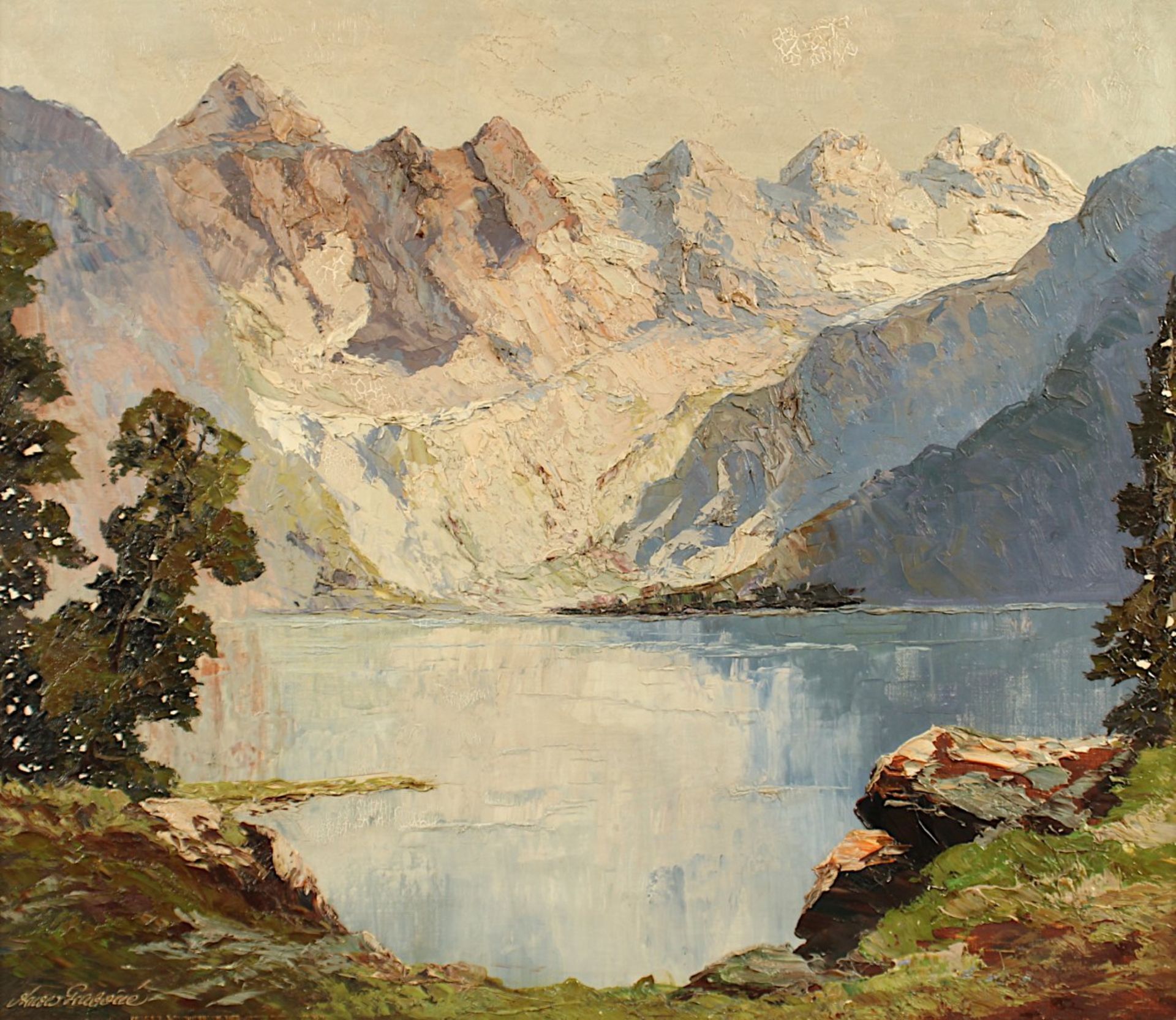 ARNOLD-GRABONÉ, Georg (1896-1982), "Blick auf den Obersee bei Berchtesgaden", Öl/Lwd., 70 x 80, - Bild 2 aus 4
