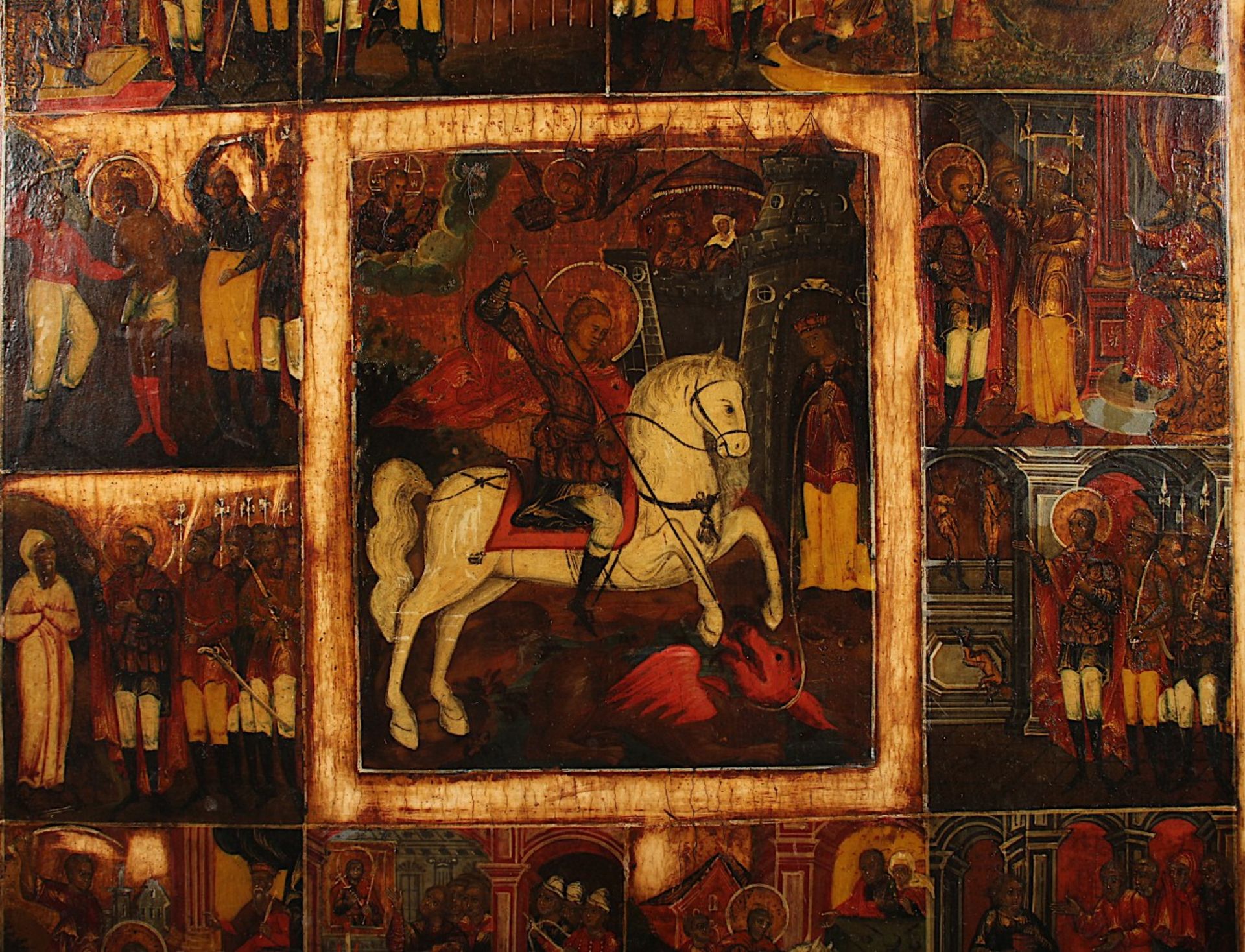 VITAIKONE, "Heiliger Georg", Tempera/Holz, 44,5 x 37,5, Feinmalerei in vertieftem Mittelfeld mit - Bild 2 aus 3