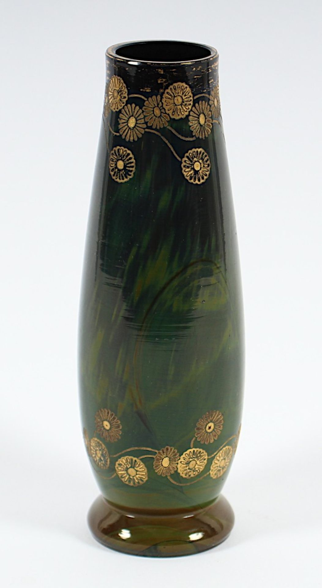 VASE, Malachitglas, graviert, vergoldet, H 15,5, Josef Riedel, Polaun, um 1910