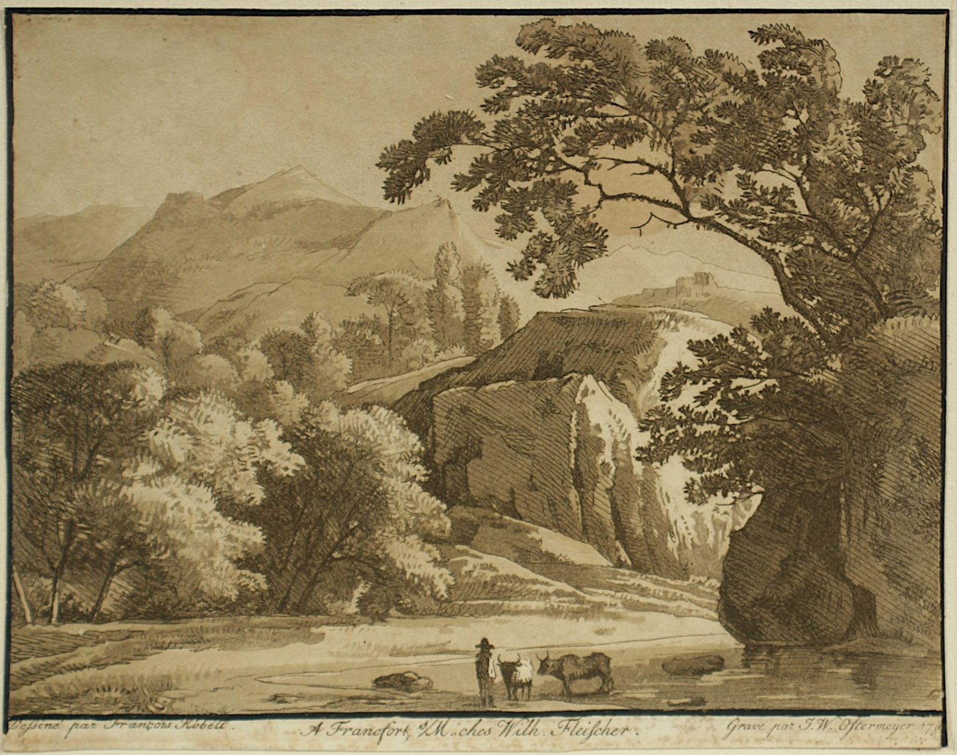 KOBELL, Franz, "Landschaft", 14,5 x 19, gestochen von Ostermeyer, um 1795, R. - Bild 2 aus 2