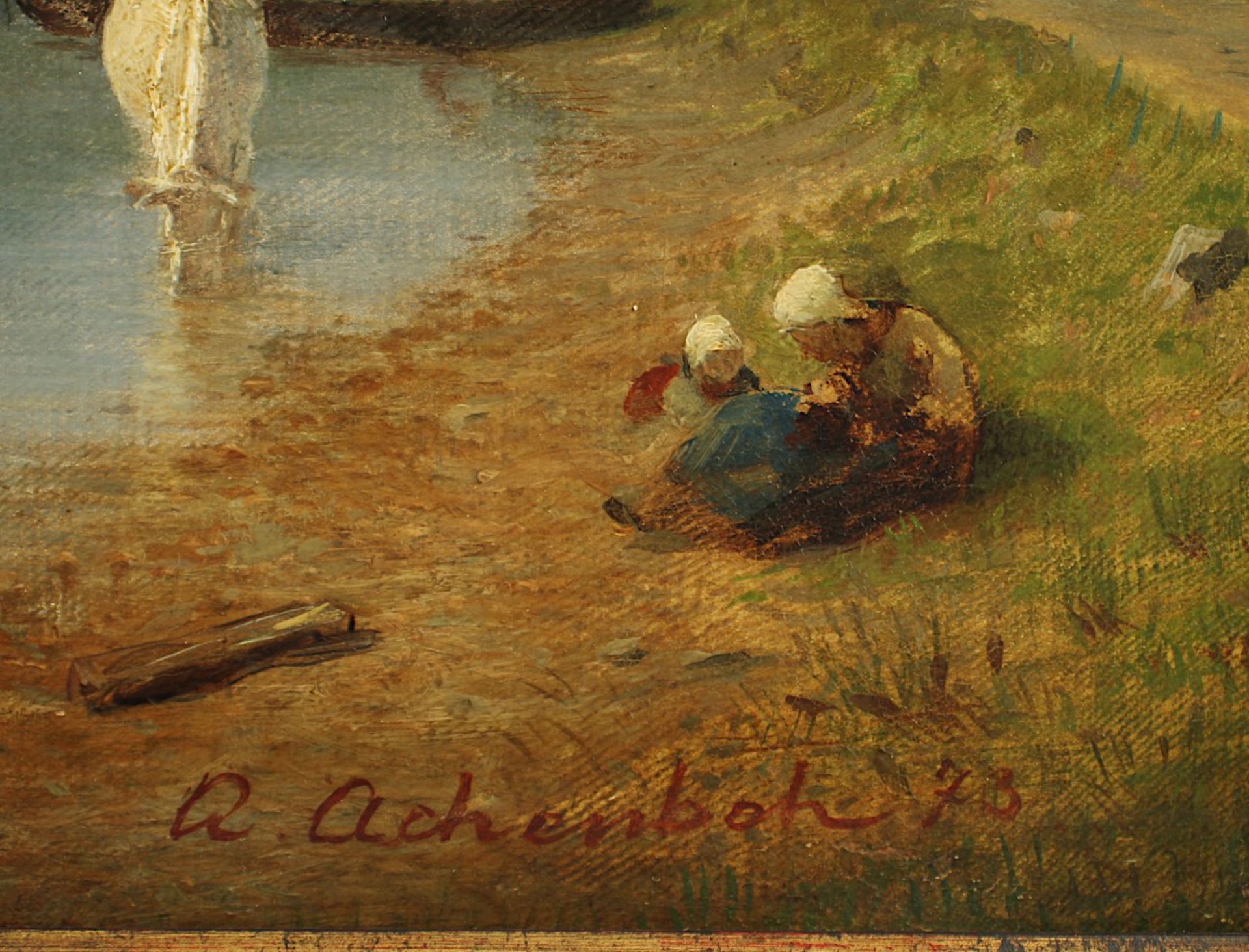 ACHENBACH, Andreas (1815-1910), "Am Niederrhein", Öl/Lwd., 64 x 94, unten rechts signiert und "73" - Bild 4 aus 5