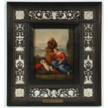 RAFFAEL, Nachfolge 19.Jh., "Heilige Familie", Öl/Holz, 19,5 x 14, mit kunstvoll verziertem Rahmen