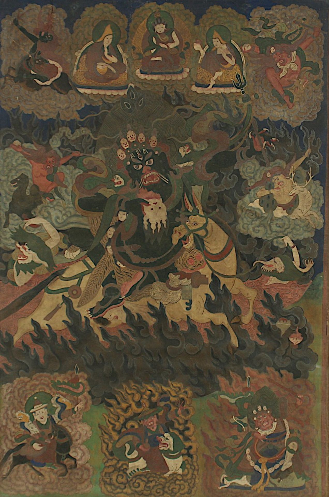 THANKA DER PALDEN LHAMO, Gouache auf Stoff, die Schutzgöttin der Dalai Lamas und der Panchen Lamas