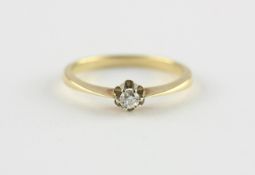 SOLITÄRRING, 585/ooo Gelbgold, besetzt mit einem Altschliffdiamanten von ca. 0,13 ct., RG 56, 2,8g