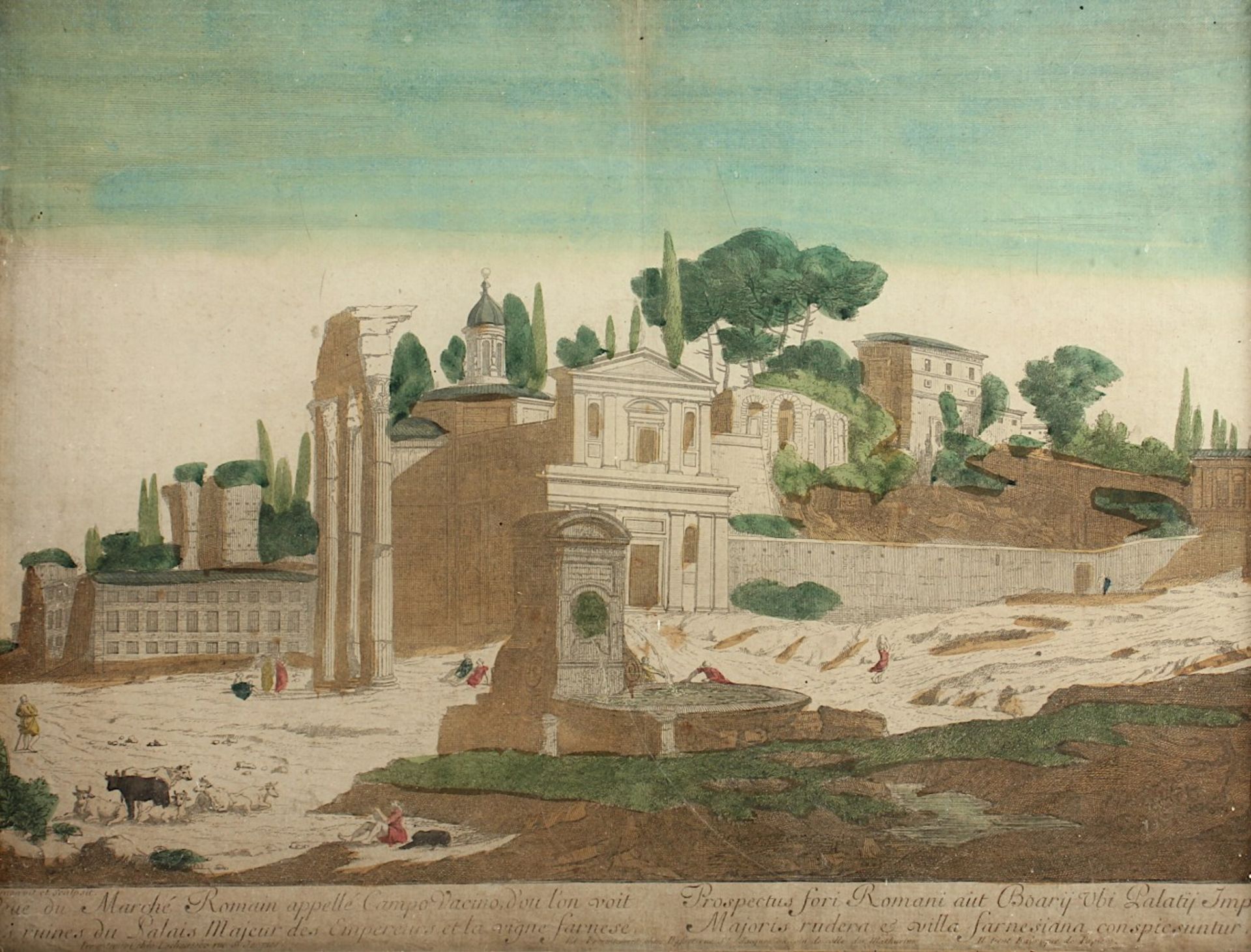 ZWEI GUCKKASTENBILDER, kolorierte Kupferstiche, 27 x 41 und 30 x 42 (Rom Forum Romanum), 18.Jh., - Bild 3 aus 3
