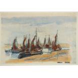 LUTZ, Joachim, "Boote", Mischtechnik mit Pastell und Aquarell/Papier, 30 x 44, ungerahmt