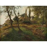 BÖHMER, Heinrich (1852-1930), "Spätsommerliche Landschaft mit Klosteranlage", Öl/Lwd., 60 x 81,